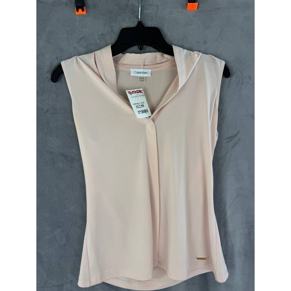 Calvin Klein‎ Women's Sleeveless V-Neck Gathered Blouse Blush Pink Size XS NWT